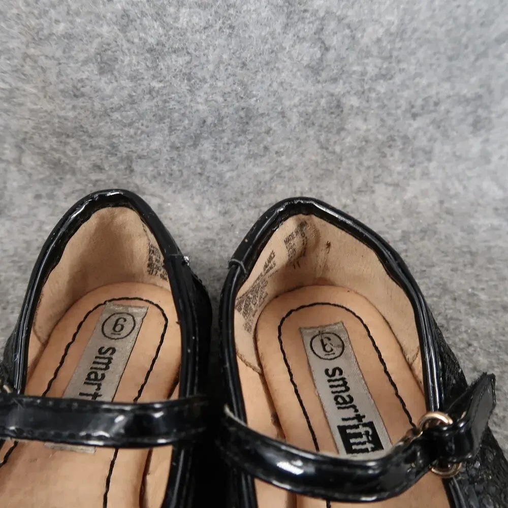 Smart Fit Shoes Toddler Baby 6 Mary Jane Ballet Flats Black Patent Bow Girls